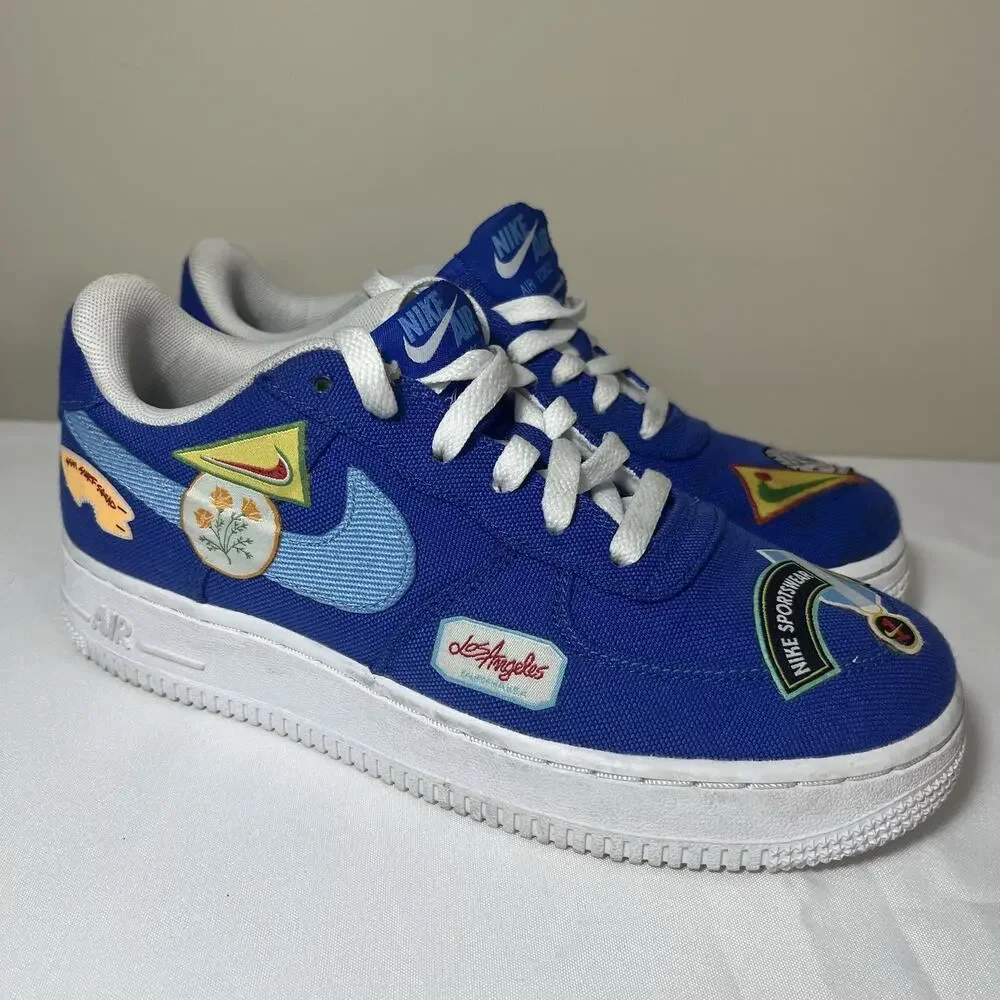 Rare Nike Air Force 1 Patched Up LA Blue Sneakers‎ Size 5Y Anniversary Edition